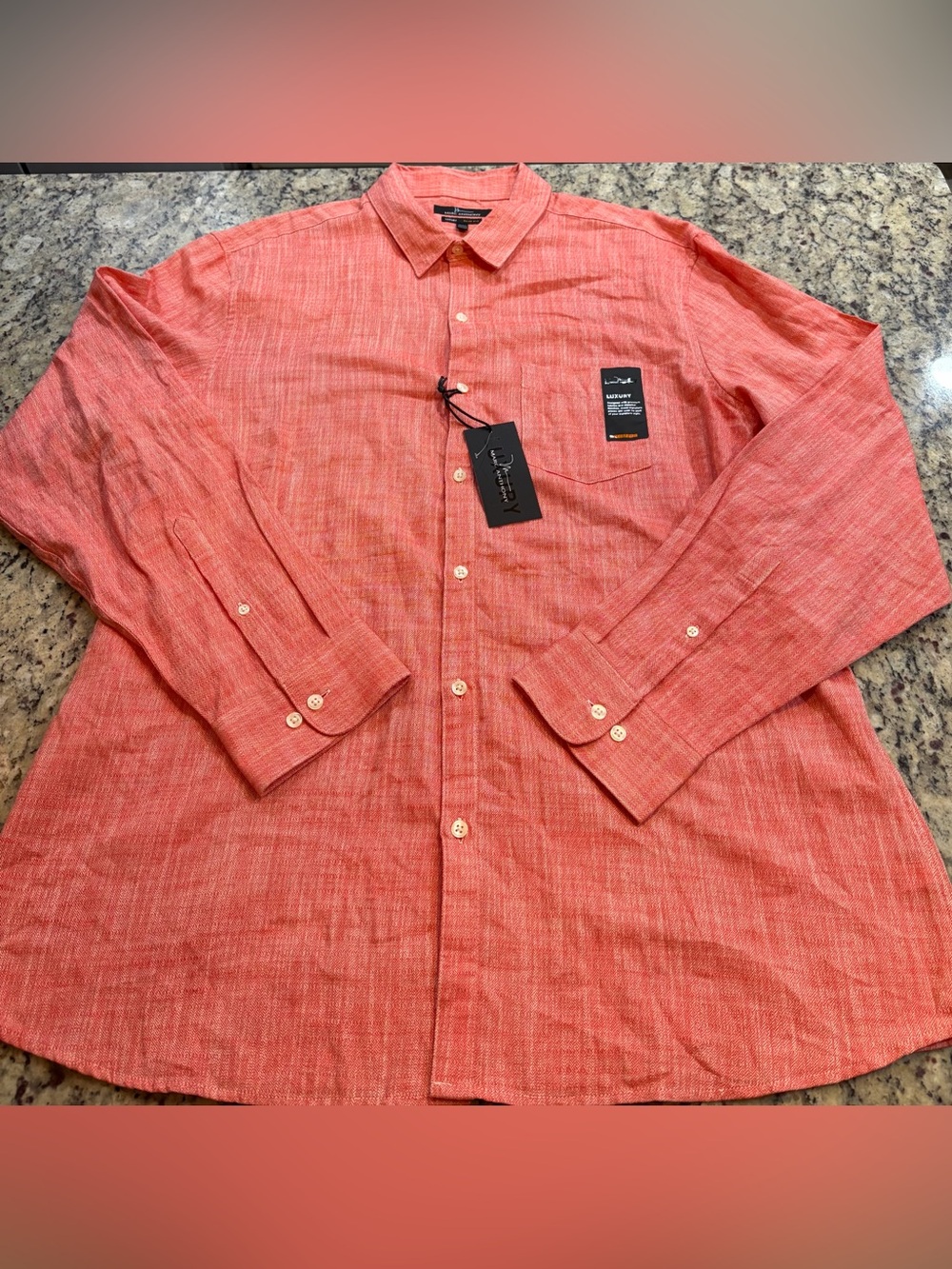 Marc Anthony Coral Textured Long-Sleeve Button-Down Shirt